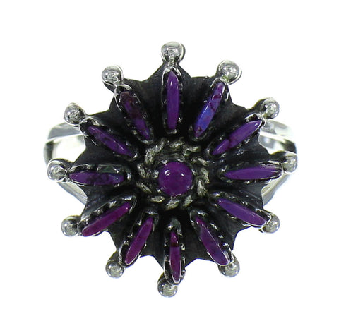 Magenta Turquoise Southwestern Sterling Silver Needlepoint Ring Size 5-3/4 YX67109